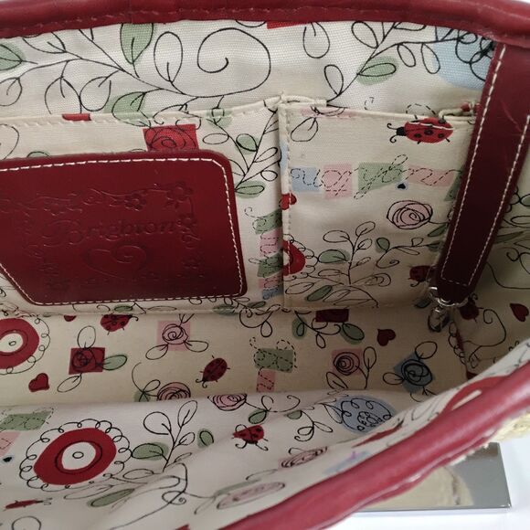 Brighton Woven Straw Shoulder Bag with Red Leather Strap and Trim - Picture 3 of 3